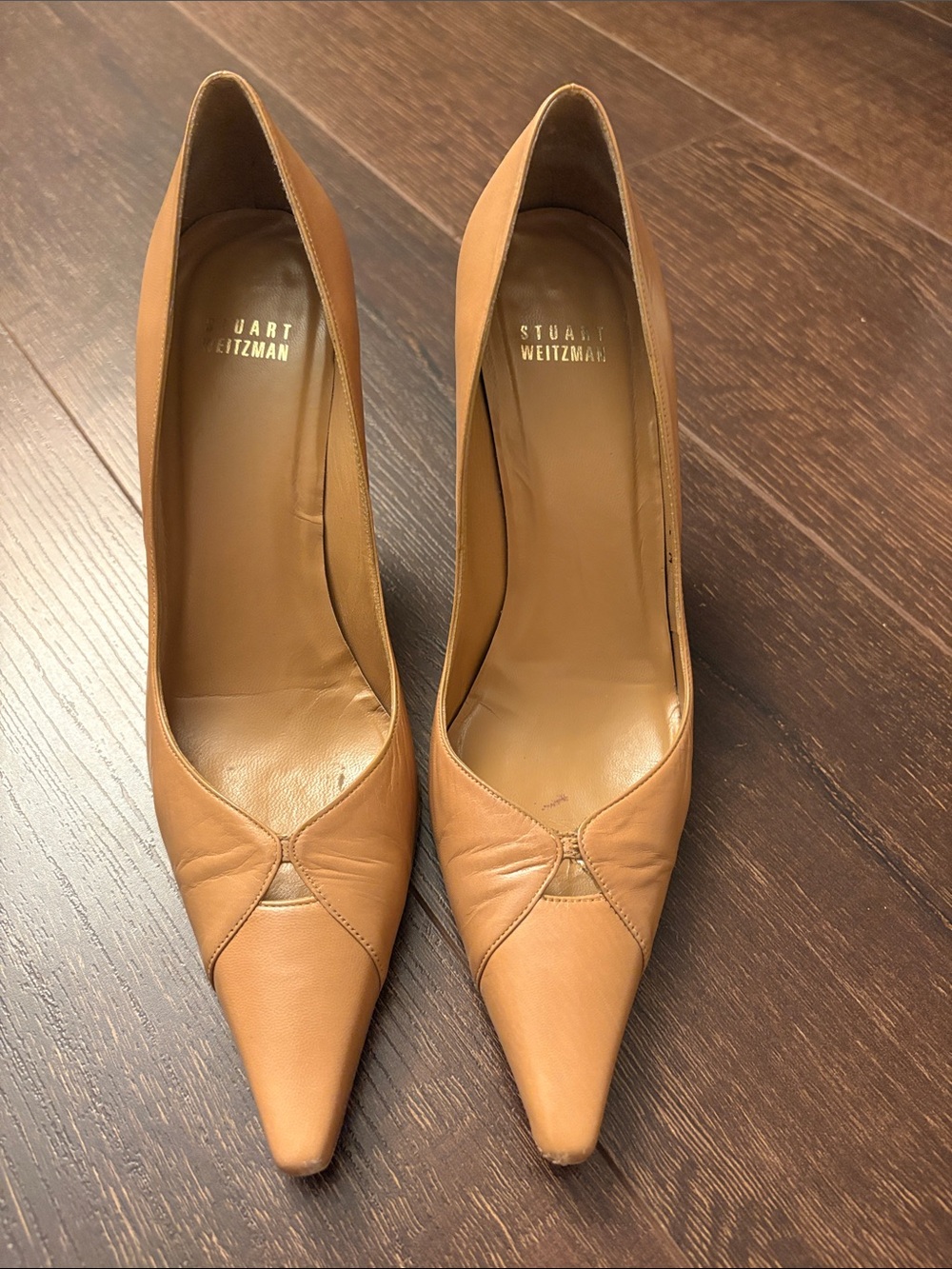 Stuart Weitzman Caramel Leather Pointed-Toe Pumps